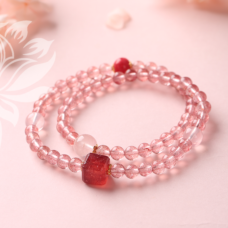 Strawberry Crystal Honey Love Double Circle Bracelet