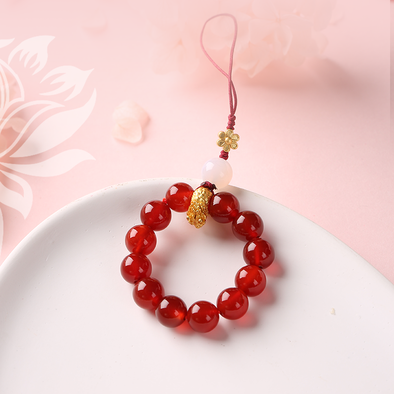 Red agate longevity and health mobile phone chain golden dragon embrace auspicious lanyard finger ring anti-fall hand twist anti-lost pendant
