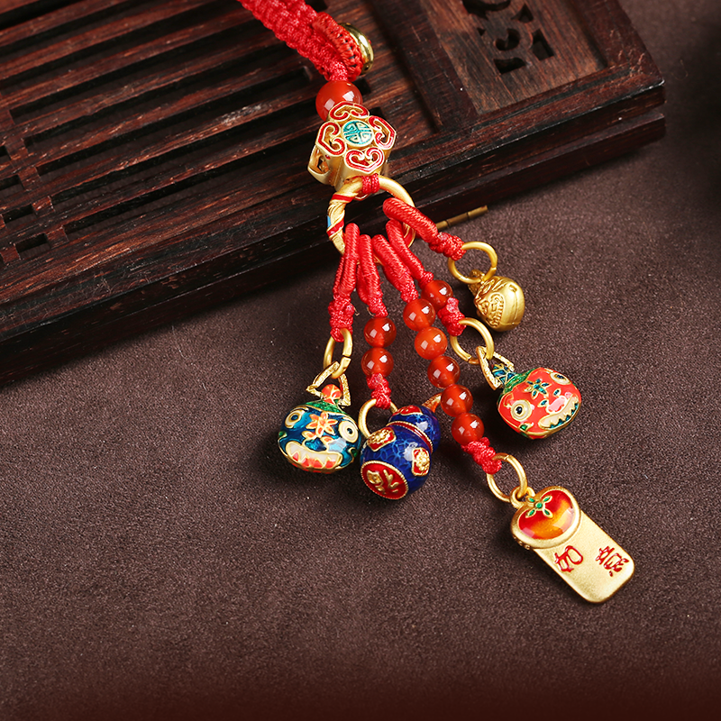 Persimmon Ruyi Gold Swallowing Beast Gourd Ornament