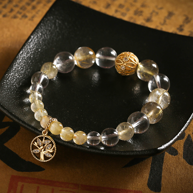 Golden Rutilated Quartz Bracelet for Women Crystal Bracelet Mascot for Working Women as a Gift