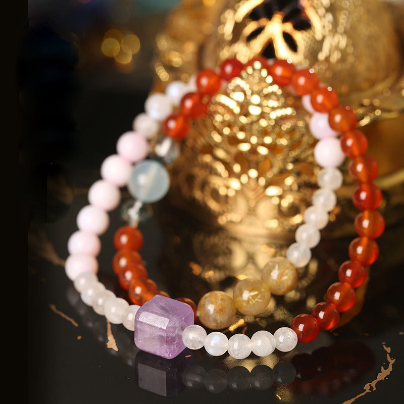 Opal agate multi-treasure bracelet, a source of wealth and prosperity, high value gray moonlight golden rutilated crystal bracelet
