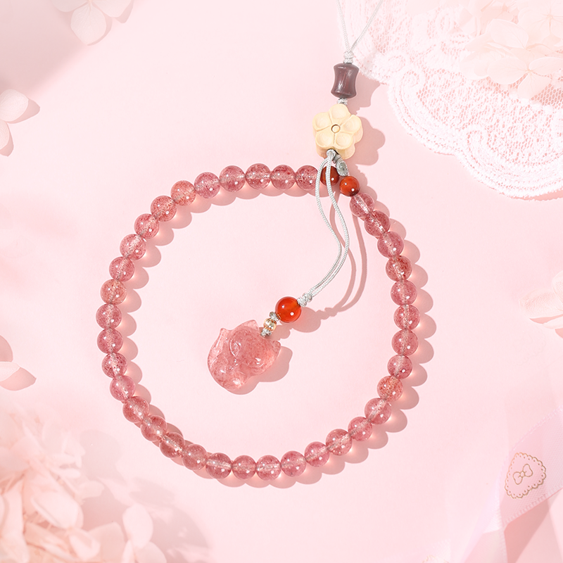 Fox Strawberry Crystal Phone Chain