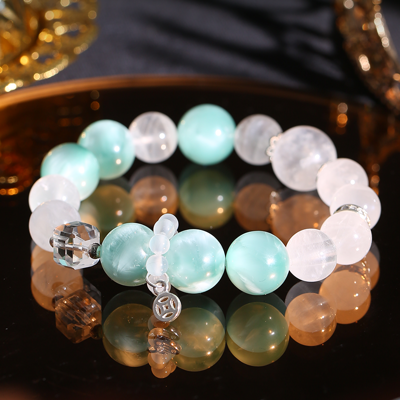 Green vein stone gold prosperity bracelet