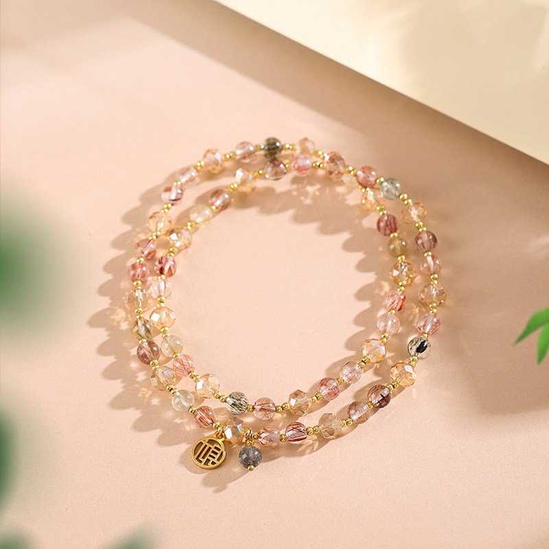 Penfolds five-color hair crystal multi-circle bracelet female golden hair crystal 3-circle bracelet green hair crystal black hair crystal