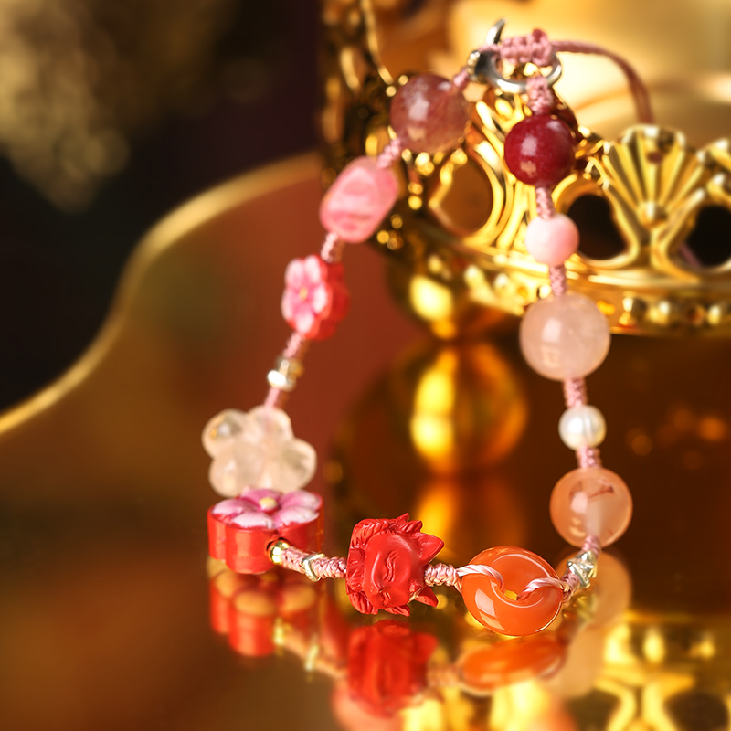 Nine Foxes Pink Peach Blossom Fu'an Bracelet
