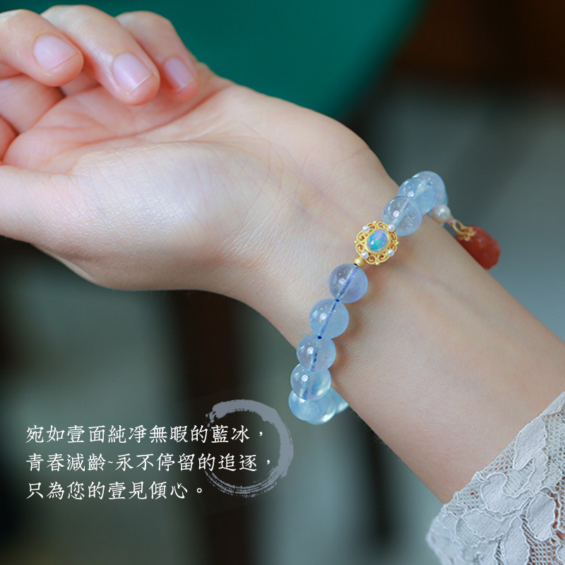萌狐海藍寶手鏈女歐泊珍珠狐貍手串單身閨蜜送禮飾品