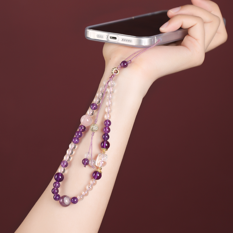 Amethyst Pixiu Lucky Phone Chain White Crystal Lanyard Wrist Strap Anti-lost and Anti-fall Pendant