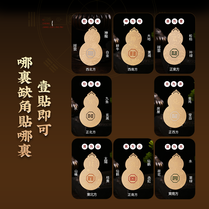 房屋缺角補角牌貼葫蘆西北角擺件乾卦坤字八卦牌震巽坎