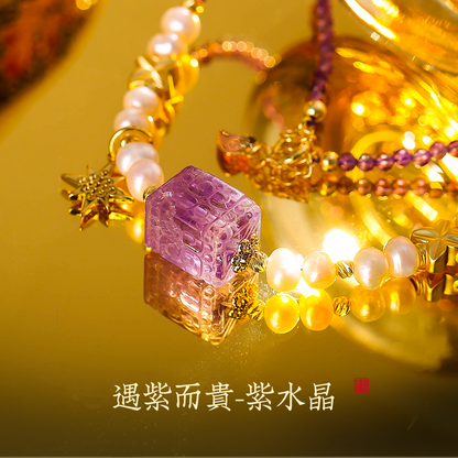 紫水晶八芒星吊墜女 紫氣東來 引航燈塔 淡水珍珠項鏈