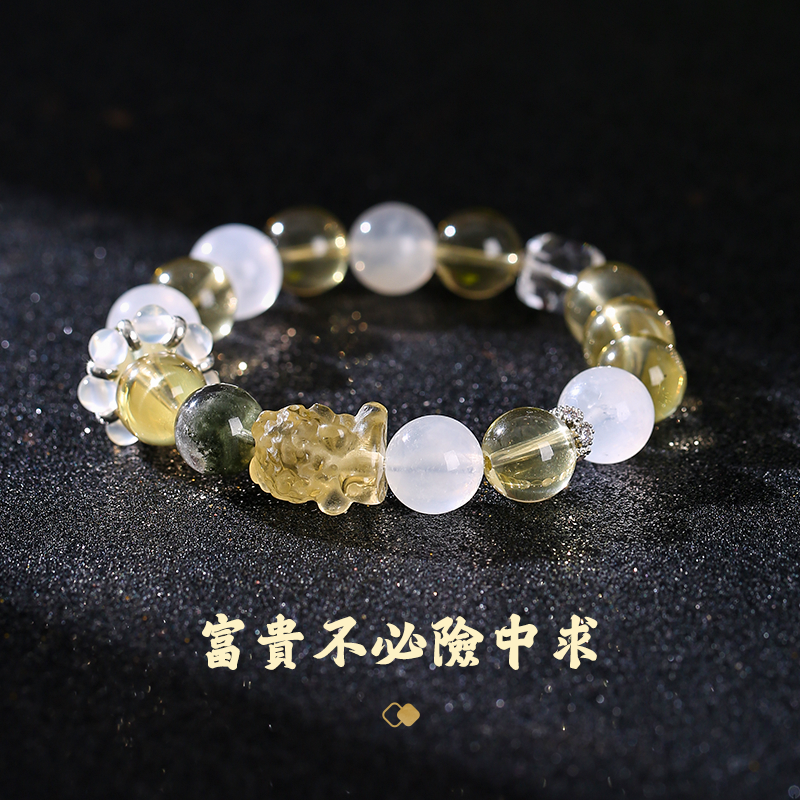 黃水晶貔貅多金手鏈 左右開弓富貴納金 綠幽靈水晶手串