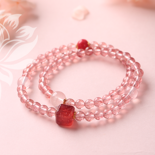 Strawberry Crystal Honey Love Double Circle Bracelet