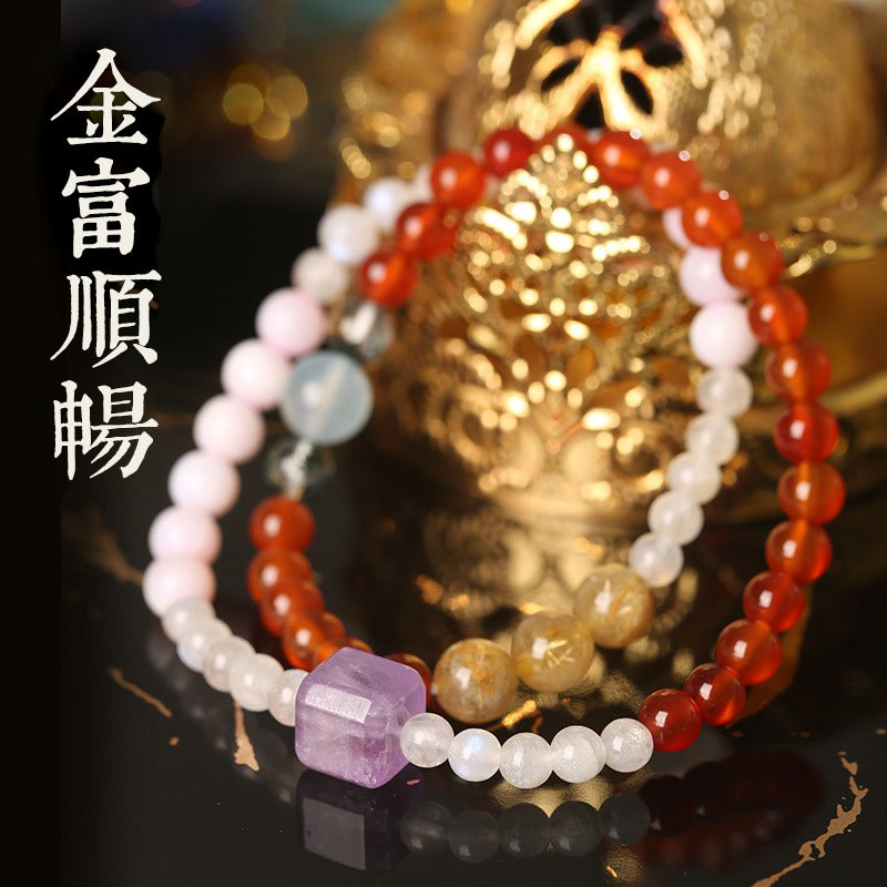 澳寶瑪瑙多寶手鏈 財源廣進 高顏值灰月光金發晶手串
