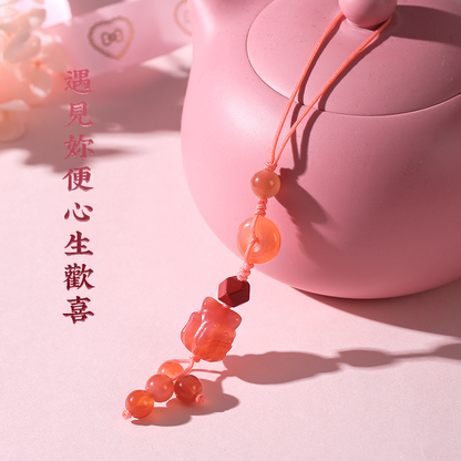 多巴胺討喜狐貍手機鏈女單身蜜桃瑪瑙掛飾防摔掛繩掛件