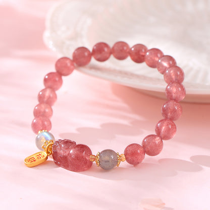 Strawberry crystal two worlds joy Pixiu bracelet