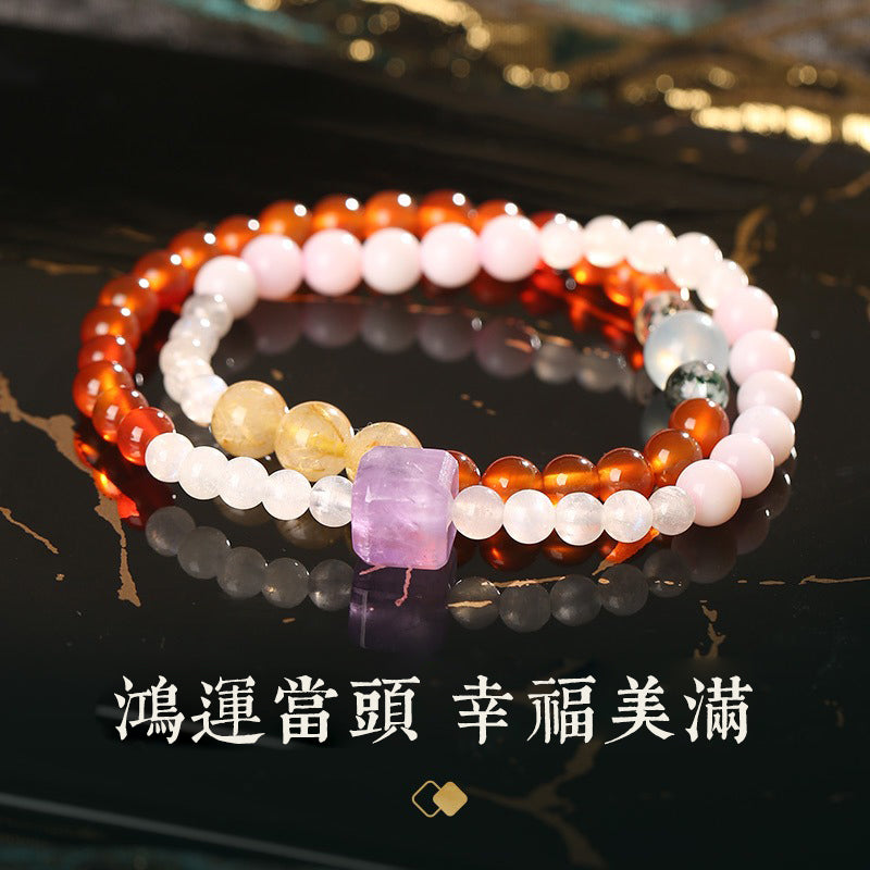 澳寶瑪瑙多寶手鏈 財源廣進 高顏值灰月光金發晶手串