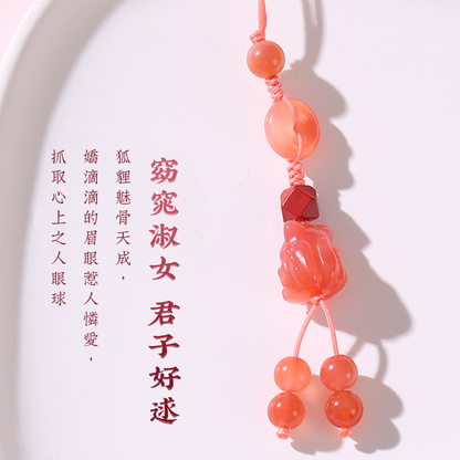 多巴胺討喜狐貍手機鏈女單身蜜桃瑪瑙掛飾防摔掛繩掛件