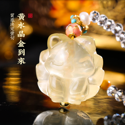九狐貍黃水晶吊墜